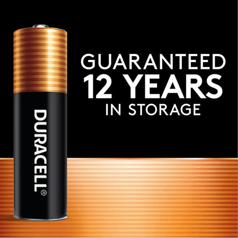 Coppertop AAA Alkaline Batteries With Power Boost For Long Lasting Home Use, side view showing 12-year storage guarantee