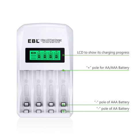 LCD charger for Eight Pack AAA Rechargeable 1100mAh NiMH Batteries with charging indicators