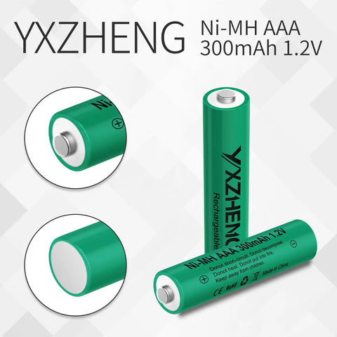 8 Pack AAA NiMH Rechargeable Battery 1.2V 300mAh For Outdoor Solar Lights, showing battery details and brand name YXZHENG