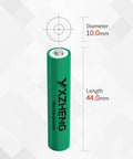 Close-up of a 8 Pack AAA NiMH Rechargeable Battery 1.2V 300mAh For Outdoor Solar Lights with dimensions marked.