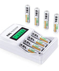 Eight Pack AAA Rechargeable 1100mAh NiMH Batteries With Individual LCD Charger showing batteries inserted and charging display