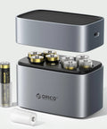 4 Pack AAA to AA Battery Adapter Case with Metal Contacts for Emergency Use, shown with AAA batteries and adapter in a sleek case