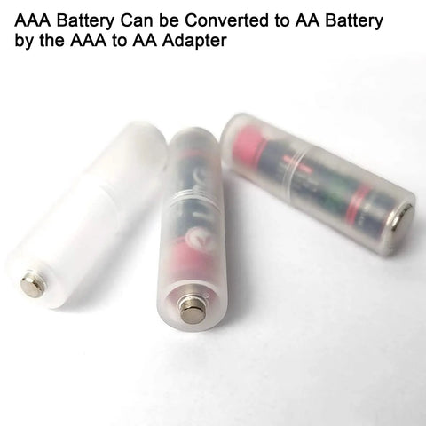 Clear AAA to AA Battery Adapter showing conversion setup