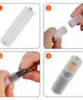 Clear AAA To AA Battery Adapter Converter Holder with Metal Contact Bottom Pack shown in assembly and usage steps