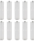 Ten clear AAA To AA Battery Adapter Converter Holder Clear With Metal Contact Bottom Pack displayed vertically.