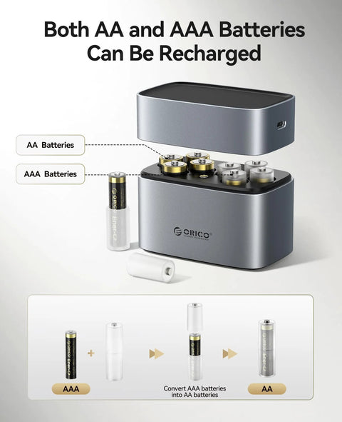 AAA To AA Battery Adapter Kit 8 Pack Converter Cases Holder Shell With Metal Contacts On Bottom for charging both AA and AAA batteries
