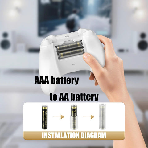AAA To AA Battery Adapter Kit 8 Pack Converter Cases Holder Shell With Metal Contacts On Bottom in a gaming controller