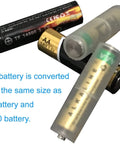40 Pcs AAA to AA Battery Adapters Converting AAA to AA with Secure Metal Contact shown with batteries