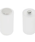 8 Pack AAA To AA Battery Adapters With Metal Contacts On Bottom Transparent, two adapters standing side by side