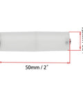 8 Pack AAA To AA Battery Adapters With Metal Contacts On Bottom Transparent, showing side view dimensions 50mm x 13mm.