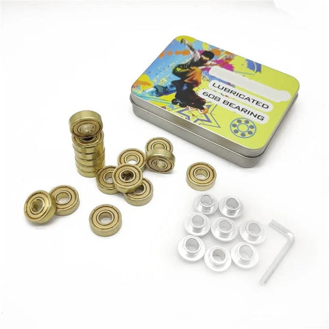 ABEC 9 High Speed 608zz Inline Skate Bearing With Spacer in packaging with bearings and spacers visible