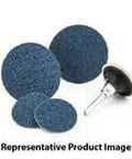 Assorted abrasive discs with a drill attachment, showcasing different sizes and textures for industrial use.
