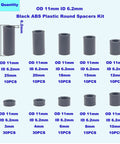 11mm Outer Diameter ABS Unthreaded Clearance Spacers Standoffs Kit for M6 Screws, various lengths displayed