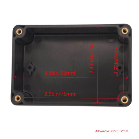 Interior view of Two Pack Rugged IP65 Waterproof ABS Plastic Electrical Project Box Enclosure With Eight M16 Cable Glands, showing measurements.