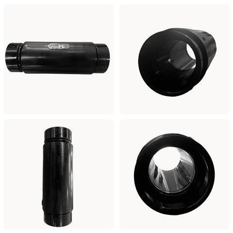 ABS Expansion Joint 1.5 Inch By 1.5 Inch For Pipe Fittings Ultra Premium ABS Plastic shown from front and side views