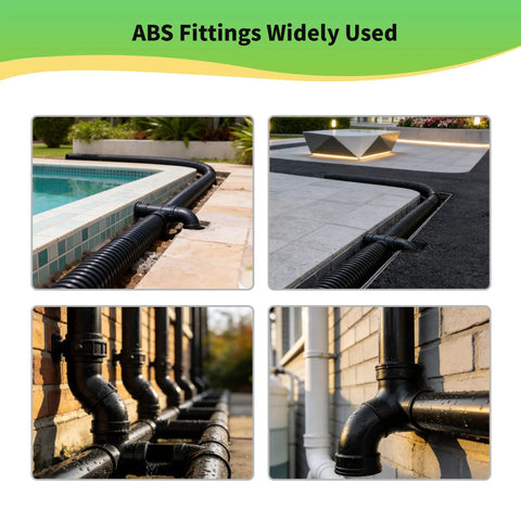 ABS fittings widely used in various home plumbing setups, showcasing 45-degree street elbow connected to drainage systems.