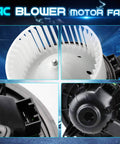 ABS Heater Blower Motor Fan Replacement For Ford Expedition 2009 2017 Ford F 150 2009 2014 Lincoln Navigator 2009 2014 With Auto Climate Control Replaces Part Numbers CL1Z 19805 A 700237 615 00200 FO3126130 showing multiple angles and parts including the fan blades and housing close-up.