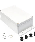 IP65 Weatherproof ABS Plastic Junction Box Electrical Enclosure With Fixed Ears And M16 Cable Glands For Power Supply DIY Electronics Project Case For Indoor Or Outdoor Use 7.87 x 4.72 x 2.95 Inches