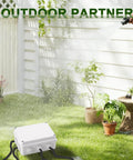 Rugged Reinforced ABS Electrical Junction Box IP65 Weatherproof Outdoor Enclosure in garden setting with hose spray