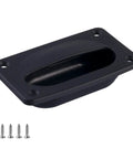 Front view of black ABS embedded deck latch with four mounting screws for marine boat floor fastening