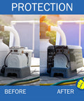 ABS Adjustable Pool Pump Motor Cover For Above Ground Outdoor Units Protects Water Pumps From UV Rain Dust And Sun Extending Lifespan Of Pool And Well Pumps Weatherproof Motor Sleeve With Easy Installation Instructions For Seasonal Use before and after installation comparison