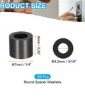 120 Pcs ABS Round Spacers Set 4mm ID 7mm OD 6mm Height Black Nylon Washers For M4 Screws Bolts Barrel Unthreaded Product Size