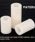 Close-up of Nylon PA66 Spacer Standoff Kit 150 Pcs Non Conductive Round Spacers for M6 Screws in creamy white ABS material.