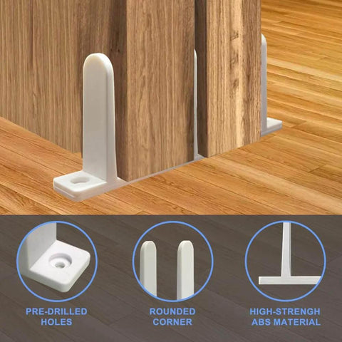 Sliding Closet Door Floor Guide, ABS Sliding Closet Door Hardware for 1-3/8" Thick Door, White Closet Door Guide installed on wooden floor