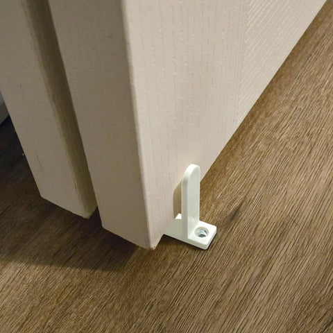 Universal ABS Sliding Door Floor Guide Set, 8 Pack For 1.375 Inch Thick Doors, White Closet And Cabinet Floor Guides With Screws installed