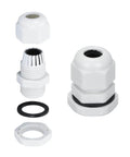 Versatile Weatherproof ABS Solar Cable Entry Gland For 3mm2 To 12mm2 Cables, Ideal For RVs, Boats, Yachts, And Rooftop Solar Installations, Waterproof IP68 Rated, 1 Pack shown disassembled with gaskets.