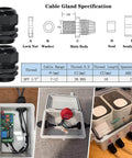 Diagram and components of IP65 Waterproof ABS Plastic Electrical Box With Hinged Lid And 2 Cable Glands Gray Outdoor Enclosure