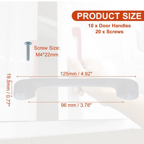 10 Pack Cartoon Drawer Pulls 5 Inch ABS Plastic Closet Wardrobe Door Handles size dimensions with screw details.