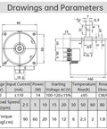 Technical drawing and parameters of 2.5RPM Synchronous Gear Motor, AC Motors 110V 60KTYZ CW/CCW High Torque Permanent Magnet Micro Electric Motor