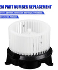 AC Blower Motor With Fan Fits 2003 To 2009 Hummer H2 And 2003 To 2007 Silverado Avalanche GMC Sierra 1500 2500 3500 HD Cadillac Escalade HVAC Heater Blower Replacement Replaces 700101, showing front view with white fan blades and black base
