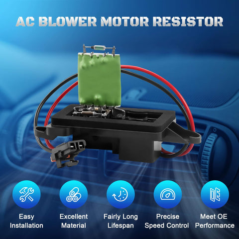 AC Blower Motor Resistor Kit With Harness For 2003 2004 2005 2006 Chevy Silverado 1500 2500 HD Suburban Tahoe GMC Sierra Yukon Cadillac Escalade Avalanche Fits Manual AC Without Rear Vents, shown with wiring harness on dashboard background.