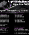 AC Blower Motor Resistor And Blower Control Module Fits 2003 2007 GM Chevy Silverado models list and compatible vehicles