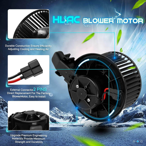 AC Blower Motor With Fan Cage For Ford Escape 2008 2012 F 250 F 350 Super Duty 2008 2010 Mercury Mariner Plug And Play Direct Fit Replacement HVAC Replaces 7C3Z19805B 6L1Z19805B 35061 PM9223 shown in various angles with connector and fan cage components