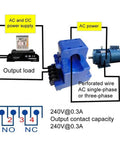 Diagram of Non Contact AC Current Switch Transducer With NO And NC Contacts, 1.6 To 50 Amp Range, shows power connections.