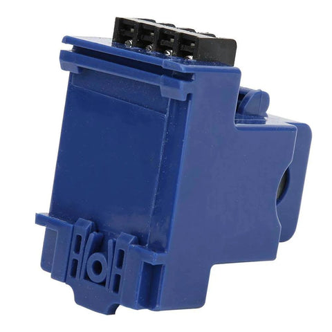 Side view of Non Contact AC Current Switch Transducer With NO And NC Contacts, Isolation Induction Switch, 1.6 To 50 Amp Range, blue casing
