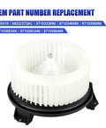 Front view of AC Heater Blower Motor Fan Assembly For Toyota Camry Tundra 4Runner Avalon Highlander Venza Lexus ES350 RX350 Fits 2007 2008 2009 2010 2011 2012 2013 2014 2015 2016 2017 2018 Direct Fit Replacement with OEM part numbers displayed.