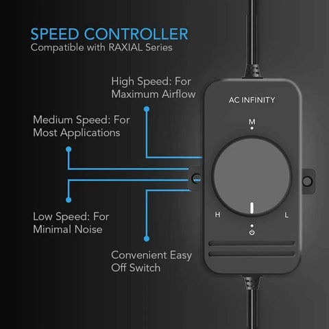 Speed controller for 6 Inch Inline Booster Duct Fan With Variable Speed Controller For Basements Bathrooms Kitchens And Workshops Low Noise HVAC Blower To Boostin Airflow And Ventilation AC Infinity RAXIAL S6.