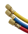 Close-up of colored hoses for Heavy Duty Vacuum Pump And Manifold Gauge Set For AC Refrigeration Kit 110V 180W One Quarter HP Single Stage Auto