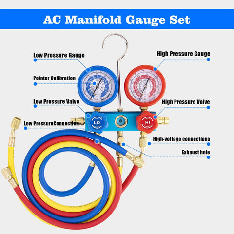 AC manifold gauge set for heavy duty HVAC vacuum pump kit