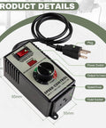AC Motor Speed Controller 100V-120V 15A Variable Speed Regulator with LED Display, power switch, speed knob, and outlet socket