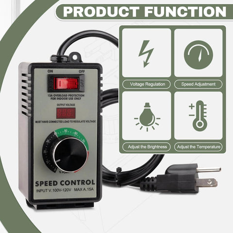 AC Motor Speed Controller 100V-120V 15A Variable Speed Regulator for Router, Drill, Fan, and Polishing Machine with LED display