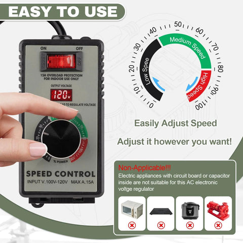 AC Motor Speed Controller 100V-120V 15A Variable Speed Regulator with LED display and overload protection in use