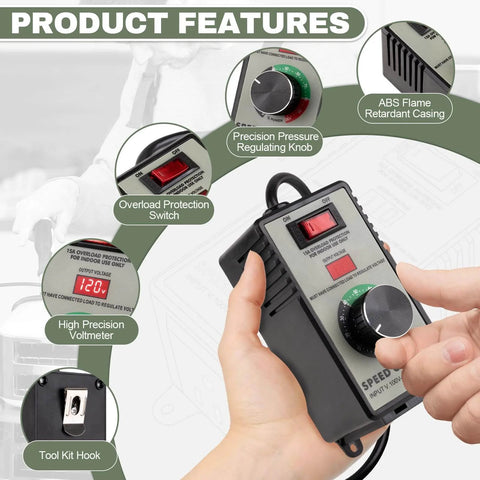 AC Motor Speed Controller 100V-120V 15A Variable Speed Regulator with overload protection and LED display in hand