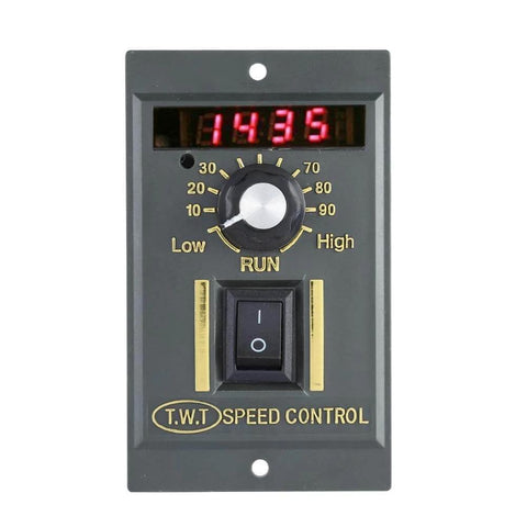 Front view of AC Motor Speed Controller Adjustable Stepless Regulator Switch With LED Display Knob 220V 15W To 400W Black Pro Grade