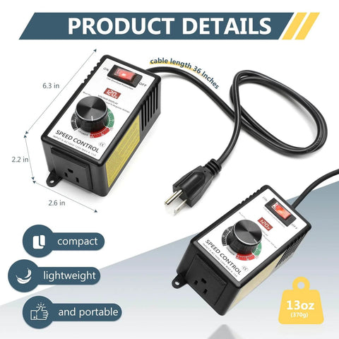 AC Motor Speed Controller 100V-120V 15A Max Variable Fan Speed Controller with LED Display and Overload Protection