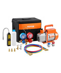 All-in-One AC Vacuum Pump And Gauge Kit With Leak Detector Hoses For Auto And HVAC Service, Universal Refrigerant Compatibility